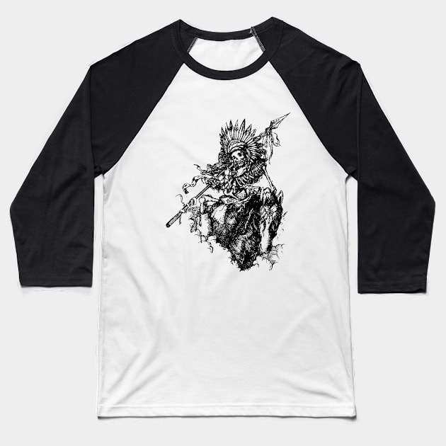 Apache Skull Warrior on Horse Baseball T-Shirt by MacDesignsAU